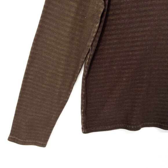 Brown Yellow Striped V Neck Henley Sweater Button Detail Mens Size M Net Man - Picture 3 of 9